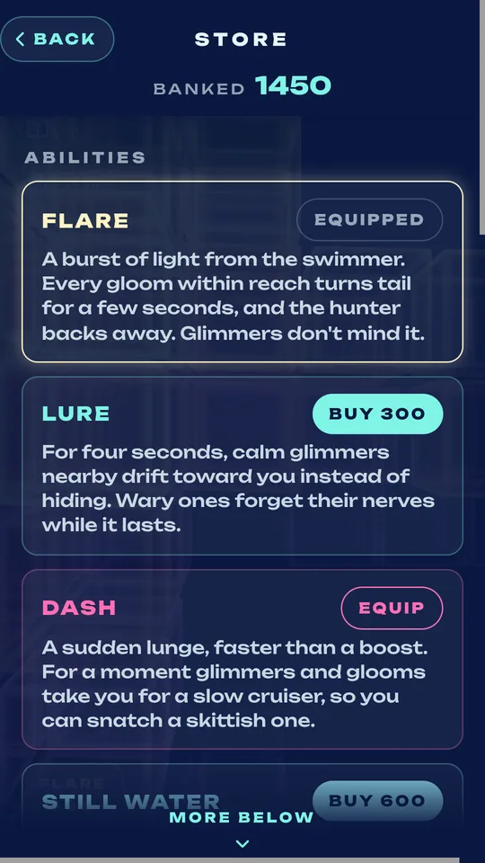 The store, where banked glimmers buy abilities